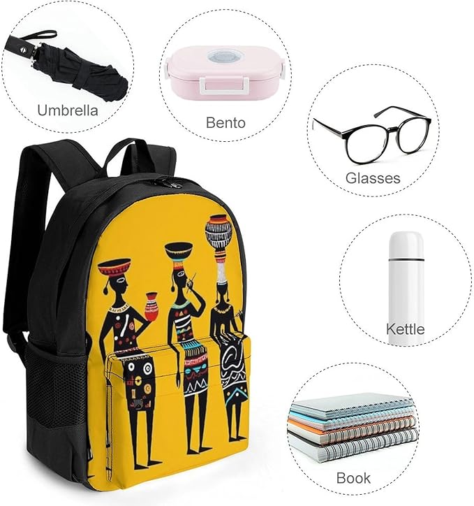 Men Women Lightweight Traditional African Women Art Casual Daypack Big Capacity Bookbag With Padded Straps for Gym Travel Walking Cycling