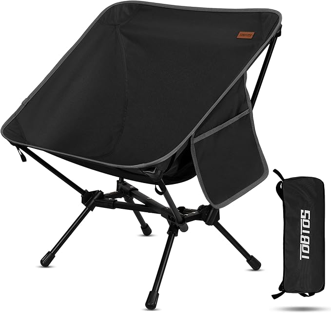 TOBTOS Ultralight Camping Chair, Portable Folding Backpacking Chair, Compact Camping Chair with Carry Bag for Outdoor Camp Hiking Backpack Beach Travel (Black)