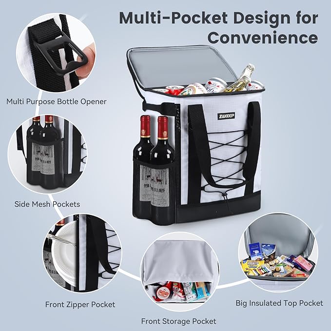 Cooler Backpack, 36 Cans Multifunctional Leakproof Cooler Backpack with Padded Top Handle, Mesh Pocket for Camping BBQ