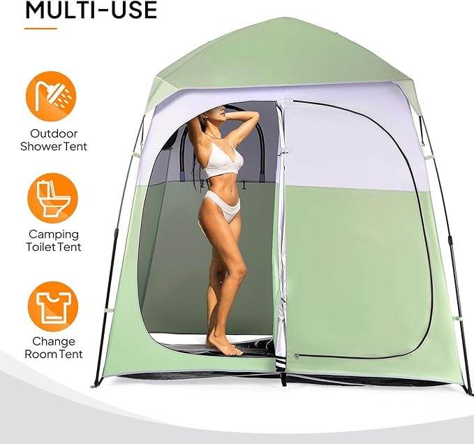 VINGLI 2 Room Shower Tent, 7.5 FT Instant Pop Up Shelter with Carrying Bag, Privacy Changing Room Tent,Perfect for Portable Toilet, Camping, Dressing, Outdoor Indoor, Easy Set Up