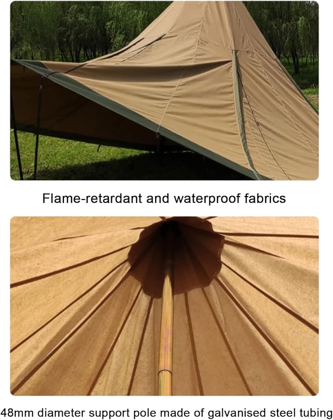 Outdoor Teepee Tent for 8 People, Waterproof 4 Seasons Family Pyramid Tent Camping Backpacking Hiking Mountaineering Easy Set Up - 600 * 600 * 350CM, Canvas
