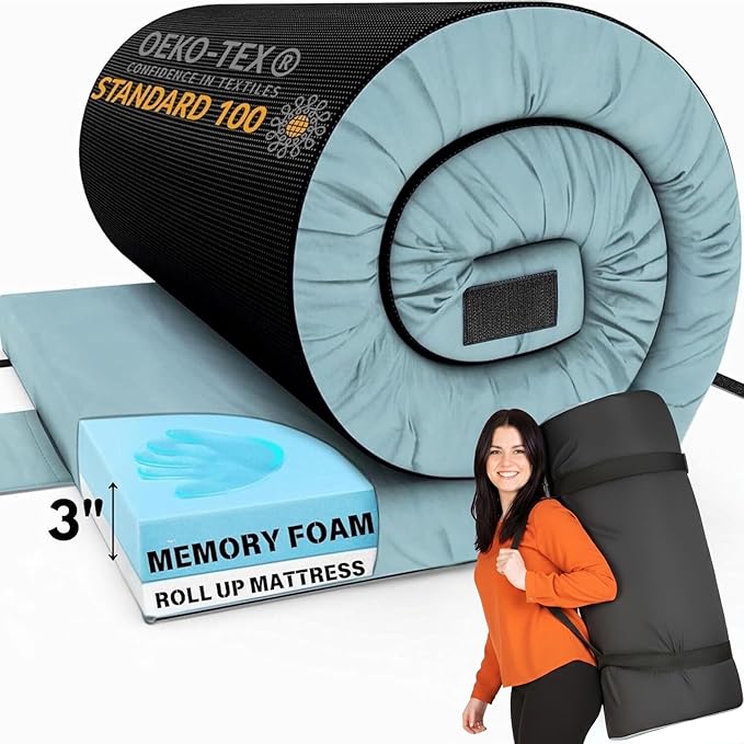Hazli Matrix Comfort-Cell Memory Foam Camping Mattress Pad - Roll Up Mattress for Adults - Portable Cot Sleeping Pad for Camping - Floor Mat or Bed Roll for Car, SUV