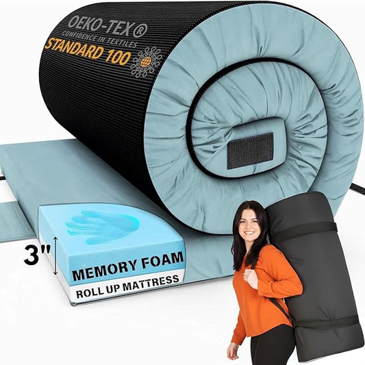 Hazli Matrix Comfort-Cell Memory Foam Camping Mattress Pad - Roll Up Mattress for Adults - Portable Cot Sleeping Pad for Camping - Floor Mat or Bed Roll for Car, SUV