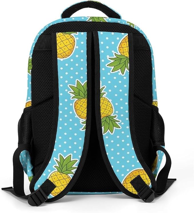 Travel Backpack Sky Blue Polka Dots Yellow Pineapples for Women Men, Anti Theft Laptop Daypack with Large Capacity for College Work Weekender Outdoor