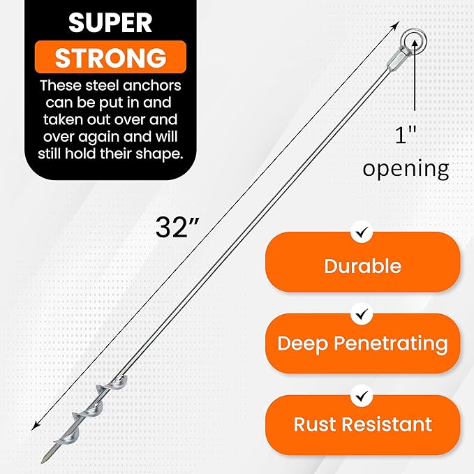 Ground Anchors Screw-in 32" Set of 4 With Drill Bit - Earth Stakes Heavy Duty for Mobile Home, Shed, Swing Set, Tree, Awning Canopy