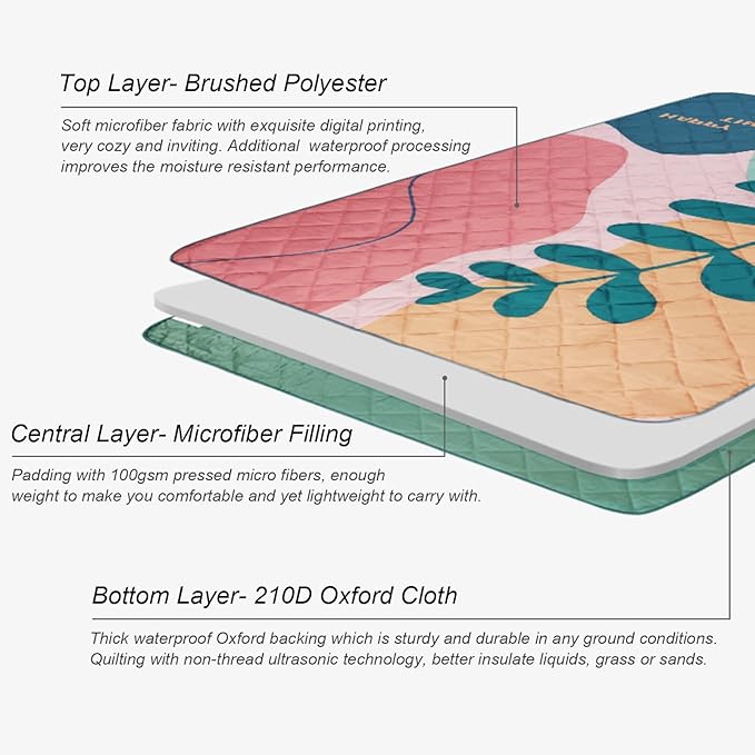 Exclusivo Mezcla Waterproof Picnic Blanket 60x80 Inches Large Multicolor Floral Polyester Sandproof Modern Camping Blanket