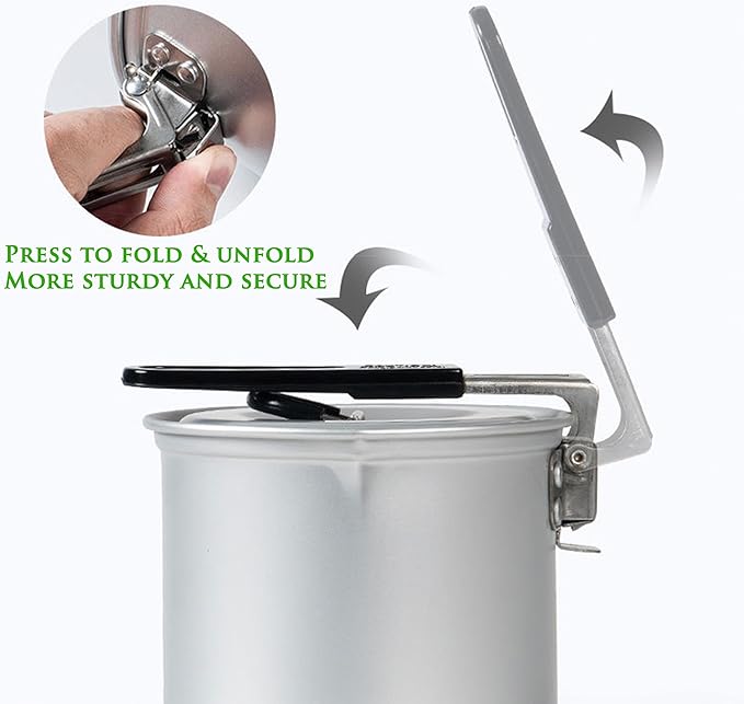 Foldable Camping Pot and Camping Mugs 3Pcs Set Camping Cookware Mess Kit for Backpacking Gear 750ml Pot and 550ml/350ml Cup Lightweight Folding Cooking Set Camping Coffee Pot