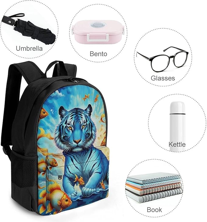 Rucksack Anti-Theft Multipurpose Large Capacity Carry On Bag, Trippy Tiger Goldfish Travel Hiking Bag Day Pack With Side Pockets
