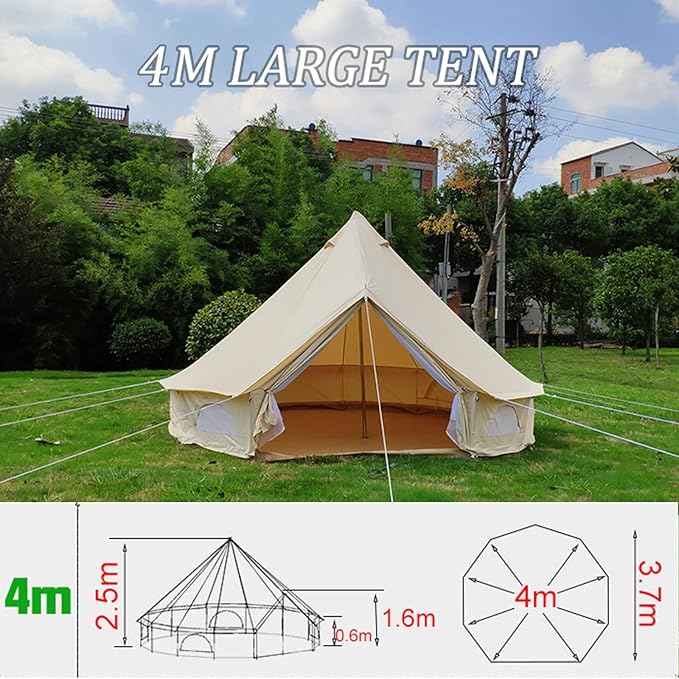 GeRRiT Camping Tent 3M & 4M Outdoor Waterproof Tent, Large Cotton Canvas Tent Yurt, 4 Seasons Frame Tent