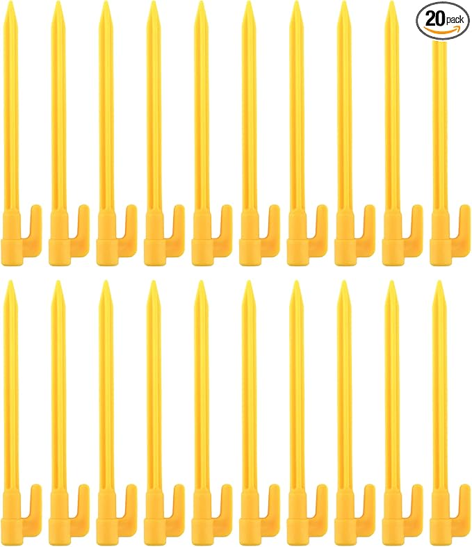 20pcs Heavy Duty Plastic Landscape Edging Stakes Plant Support Lawn Stake Durable Tent Pegs Spike Hook for Outdoor Activities Garden Camping Yellow