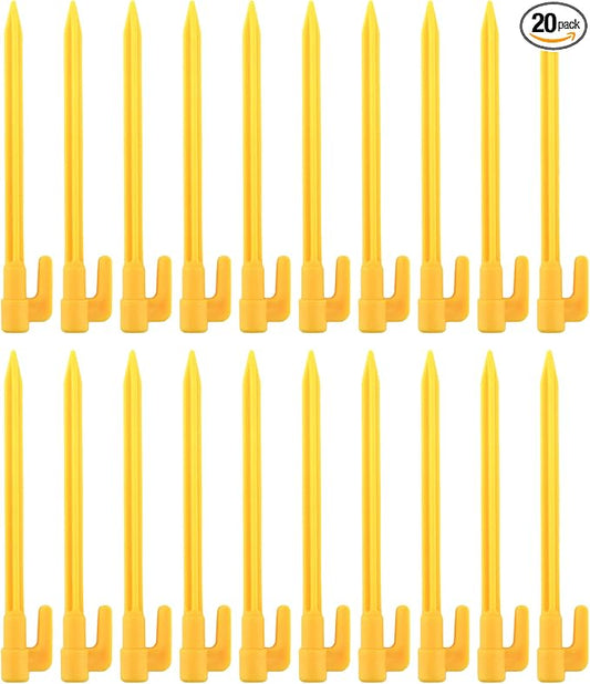 20pcs Heavy Duty Plastic Landscape Edging Stakes Plant Support Lawn Stake Durable Tent Pegs Spike Hook for Outdoor Activities Garden Camping Yellow