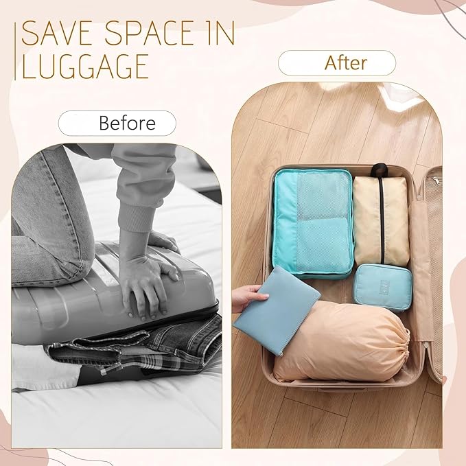 9 Pcs Packing Cubes Set for Travel with Waterproof Clothing Cubes Toiletry Shoe Laundry Jewelry Bag for Women Men (Light Khaki)