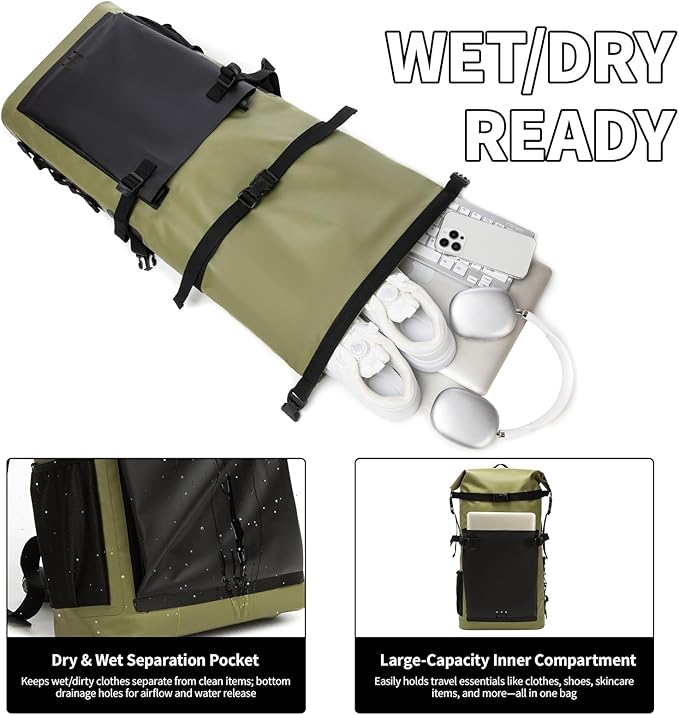 Waterproof Dry Bag,Heavy Duty Hiking Backpack Roll-Top Closure Bag for Kayaking, Hiking, Camping, Boating- Men/Women ﻿