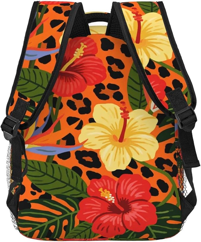 Daypack Anti-Theft Multipurpose Large Capacity Shoulder Bag, Cheetah Leopard Print Floral Earth Yellow Travel Hiking Camping Rucksack With Smooth Zippers