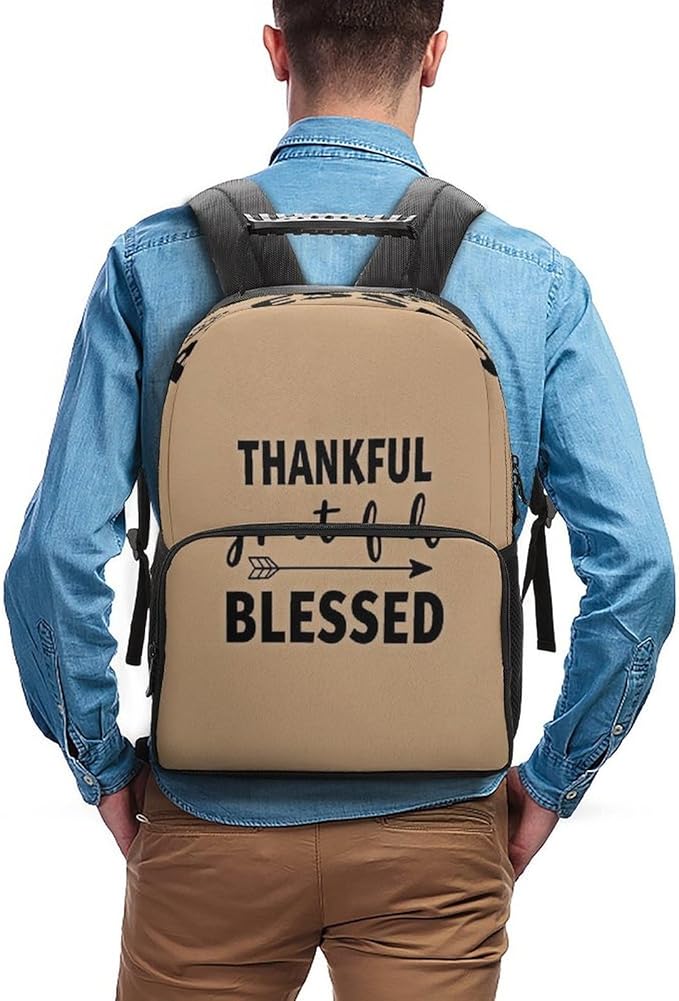 Men Women Polyester Thankful Grateful Blessed Daypack Bookbag Big Capacity Shoulder Bag With Padded Straps for Climbing Travel Walking Cycling