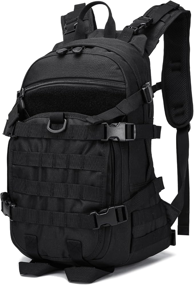 25L Small Tactical Backpack For Men, Military Waterproof Backpack With Multiple Pockets, 3-Day Bug Out Bag Molle Backpacks For Camping Hiking Military Traveling (Black)