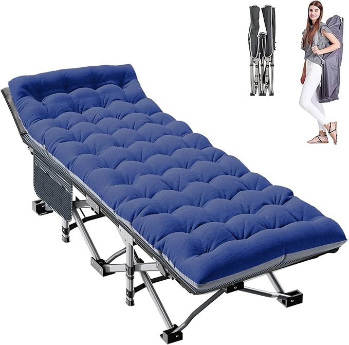 ABORON Folding Camping Cot W/Mat for Adults, Heavy Duty Outdoor Bed with Carry Bag,1200 D Layer Oxford Travel Camp Cots