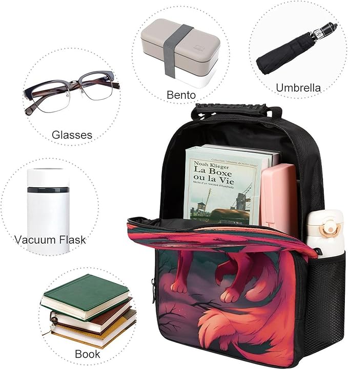 Lightweight Backpack for Gym Travel Bicycle, Big Capacity Multipurpose Anti-Theft Carry On Bag, Anime Fox Art Travel Hiking Bag Day Pack