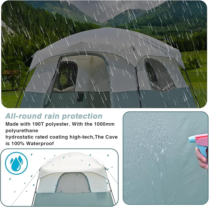Tents 4/6/8/12 Person, Easy Setup Waterproof Camping Tent with Rainfly, Portable Double Layer Large Family Tent for Camping Backyard Outdoor &Hiking