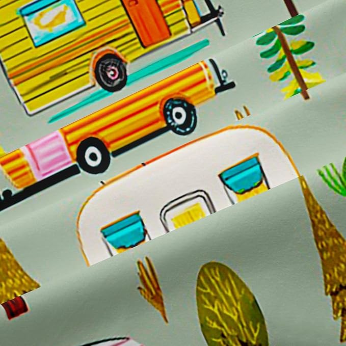 Feelyou Vintage Camper Curtains for Bedroom Living Room RV Travel Trailer Blackout Darkening Drapes Green Camping Theme Window Treatments, 2 Panels 52 x 63 Inch Room Decor