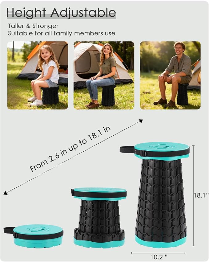 18-inch Heavy Duty Collapsible Stool with Cushion- 800 lbs Capacity, 2.6 lbs Lightweight Portable Folding Stool for Camping, Travel, Music Festivals and Other Outdoor Events