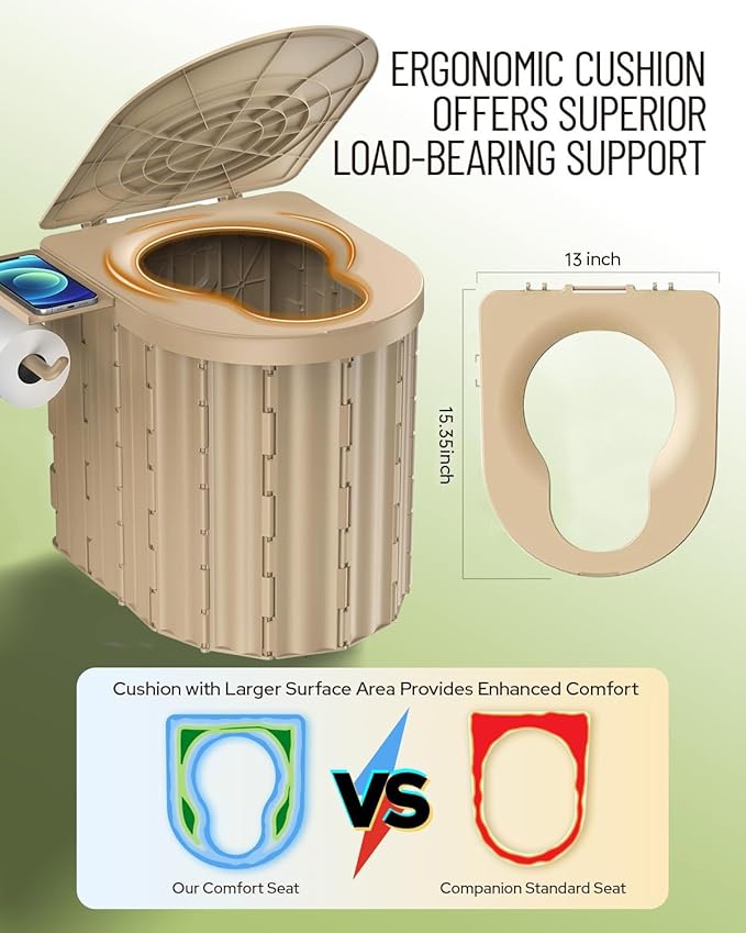 Camping Toilet with Pop-Up Privacy Tent and Liquid Waste Gel, Portable Toilet for Camping with Large Tent, Ergonomic Potty Provides Enhanced Comfort, Suitable for All Ages