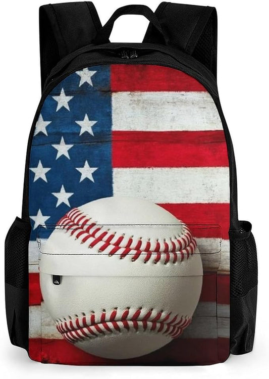 Lightweight Rucksack for Sports Travel Running, Big Capacity Multipurpose Anti-Theft Bookbag, Baseball Rustic Wooden American Flag Travel and Sport Backpack Rucksack