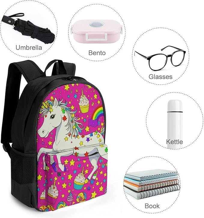 Supdreamc Backpack Polyester Multipurpose Anti-Theft Psychedelic Trippy Unicorn Shoulder Bag Big Capacity Gym Outdoor Hiking Backpack With Padded Straps