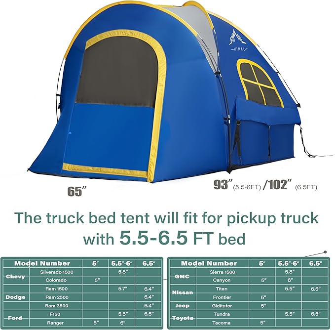 Pickup Truck Tent, Waterproof PU2000mm Double Layer for FT Truck Bed, Portable Bed Tent for Camping