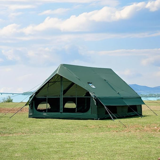 Inflatable Camping Tent with Hand Pump Waterproof Outdoor Blow up Tent 2-8 Person Oxford 4 Season Glamping Air Tent Cabin House with Mesh Windows & Door
