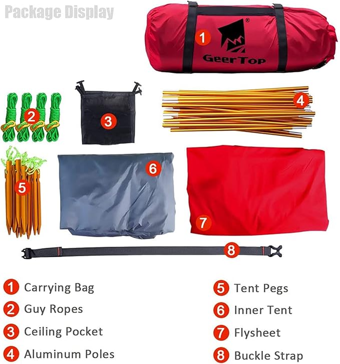 Portable 2 Person 4 Season Tent Waterproof Backpacking Tent Double Layer All Weather for Camping Hiking Travel Climbing Mountaineering - Easy Set Up (Color : Red, Size : Large)