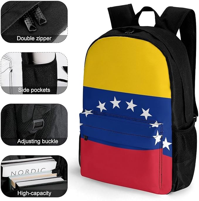 Backpack Multipurpose Anti-Theft Large Capacity Bookbag, Venezuela Flag Travel Hiking Daypack With Side Pockets