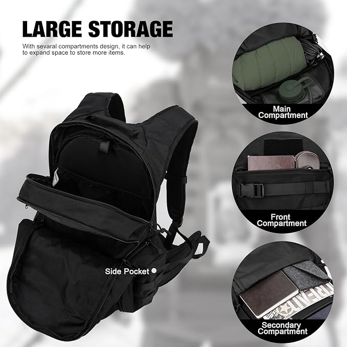 Mardingtop 28L Tactical Backpack for Men with Loop and Hook Patch, Molle EDC Motorcycle Backpacking Backpack for Hiking,Camping