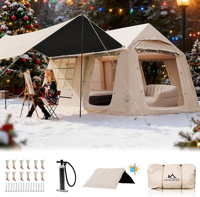 Inflatable Tents for Camping, Large Inflatable Camping Tent with Hand Pump, Easy Setup Tents for 4-6 People, Portable Glamping Tent