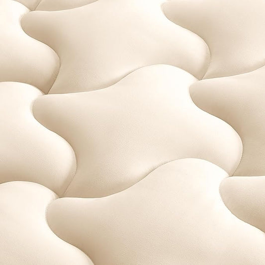 SLEEP ZONE Twin XL Quilted Fitted Mattress Pad, Cooling Mattress Protector, Breathable Fluffy Soft Mattress Topper, Stretches up to 21 Inch Deep Pocket, All Season Use (Beige, Twin XL)