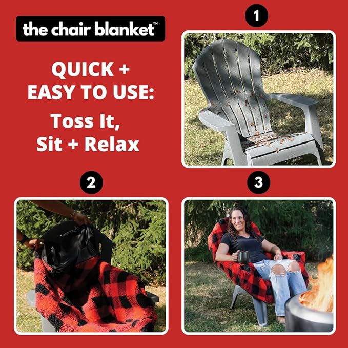 The Chair Blanket – Reversible, Waterproof & Sherpa-Lined - Stretchable Elastic Back - Original Patio Chair Cover – Ideal for Homes and Outdoor Furniture- with Carry Pouch – Gray Plaid