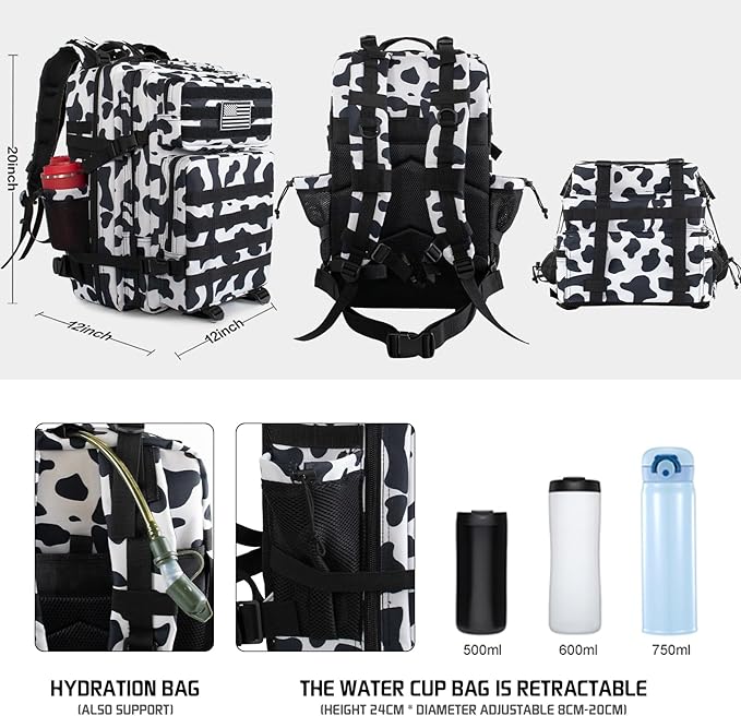 45L Military Tactical Backpack 3 Day Molle Assault Pack Large Army Bug Out Bag Rucksack Daypack for Men Outdoor Hiking Army Camping Hunting, Cow Print