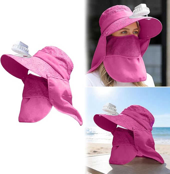 Solar Fan Cap, Wide Brim Sun Cap, USB and Solar Powered Adjustable Breathable Fan Hat for Women Men Outdoor
