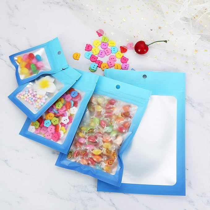 100 Pcs Resealable Mylar Bags, Gradient Color Food Storage Bags, Zip Bag Foil Bags Packaging Pouch for Food Storage, Sample, Small Business (Blue Blue, 4 X 6 Inch)