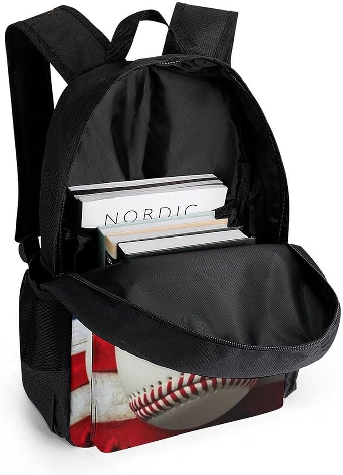 Lightweight Rucksack for Sports Travel Running, Big Capacity Multipurpose Anti-Theft Bookbag, Baseball Rustic Wooden American Flag Travel and Sport Backpack Rucksack