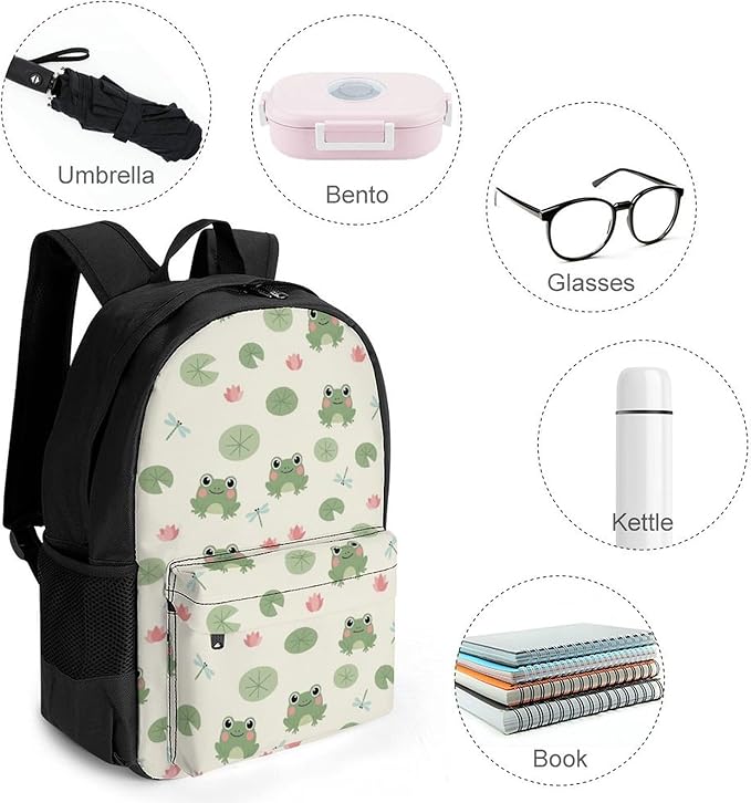 Large Rucksack for Outdoor Hiking and Camping with Daypack Design, Cute Frogs Daypack Backpack Men Women