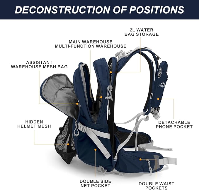 IX INOXTO 20L Hydration Backpack, Waterproof Hiking Internal Frame Backpacks with 2L Hydration Water Bladder and Rain Cover for Men, Lightweight Travel Daypack for Cycling,Camping,Ski (dark blue)