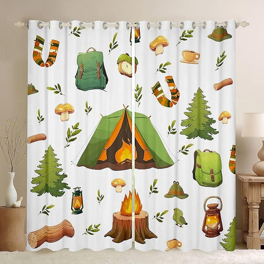 Feelyou Camping Camper Blackout Curtains Happy Camping Darkening Drapes for Bedroom Living Room Decor Camper Thermal Insulated Shades Window Treatments, 2 Panels 52 x 84 Inch