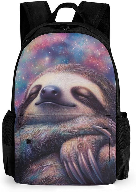 Lightweight Daypack Backpack for Trekking Work Running, Big Capacity Multipurpose Anti-Theft Bookbag, Blue Nebula Sloth Business Computer Bag