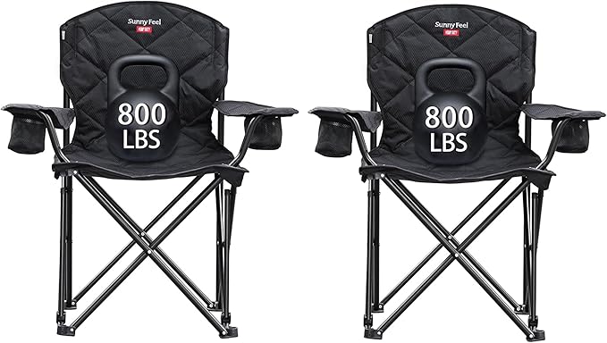 SUNNYFEEL XXL Oversized Camping Chair Heavy Duty 800 LBS for Big Tall People Above 6'4 Padded Portable Folding Sports Lawn Chairs with Armrest Cup Holder & Pocket for Outdoor/Travel/Picnic/Camp