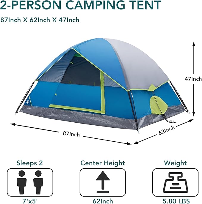 OLIXIS Camping Tent 2/4 Person, Waterproof Windproof Dome Tent with Multi-Directional Ventilation, Quick 5 Min Setup for Family Outdoor, Backpacking, Hiking