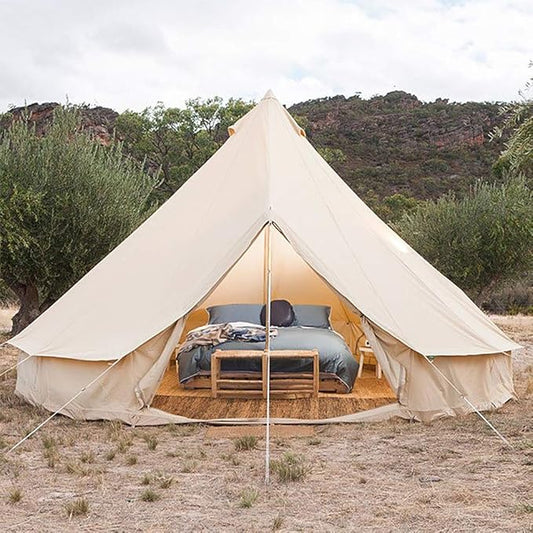 GeRRiT Pyramid Round Bell Tent Canvas Yurt Tent with Zipped Groundsheet, 4 Season Large Family Teepee Tents for Family Outdoor Camping, Diameter 3M/4M/5M/6M Cotton/Canvas