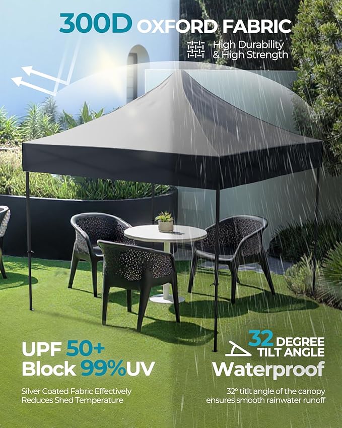 10x10 Pop Up Canopy with Wheeled Bag, Commercial Portable Canopy Tent, Easy Set Up, 4 Stakes & 4Sandbags & 4 Ropes, Waterproof Outdoor Shelter for Market, Parties, Grey