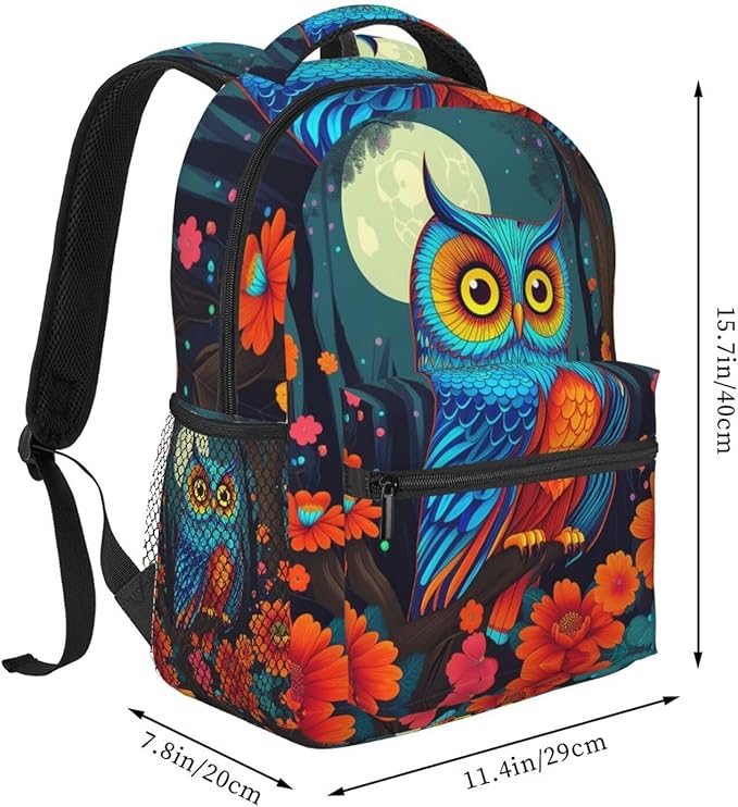 Lightweight Rucksacks for Climbing Outdoors Walking Cycling, Large Capacity Anti-Theft Multipurpose Carry On Bag, Trippy Owl Red Floral Moon Art Camping Outdoor Backpack