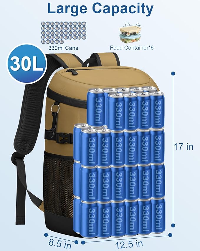 Cooler Backpack Insulated Waterproof,30/45 Cans Backpack Coolers Leakproof Lunch Backpack for Men Women Portable Soft Cooler Bag for Beach Camping Trave Picnic